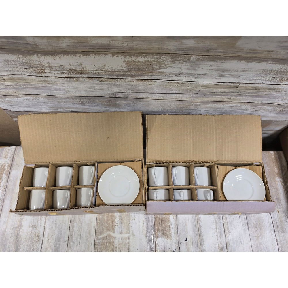 Vintage OMC Otagiri White Porcelain Demitasse Espresso Cups & Saucers (12 Set)